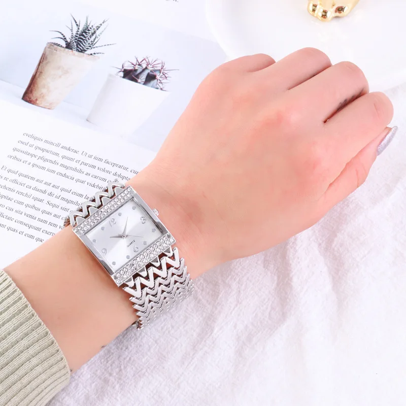 Hot Selling Square Wrist Watches for Women Stainless Steel Gold Watch Diamond - Image 2