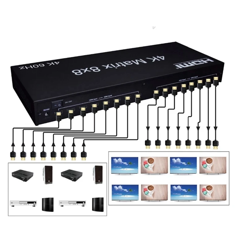 US $569.70 4K 60hz 8x8 HDMICompatible Matrix 4x4 Matrix 1080p Audio Video Converter Switch Splitter For PS4 Laptop PC To 8 Display Monitor