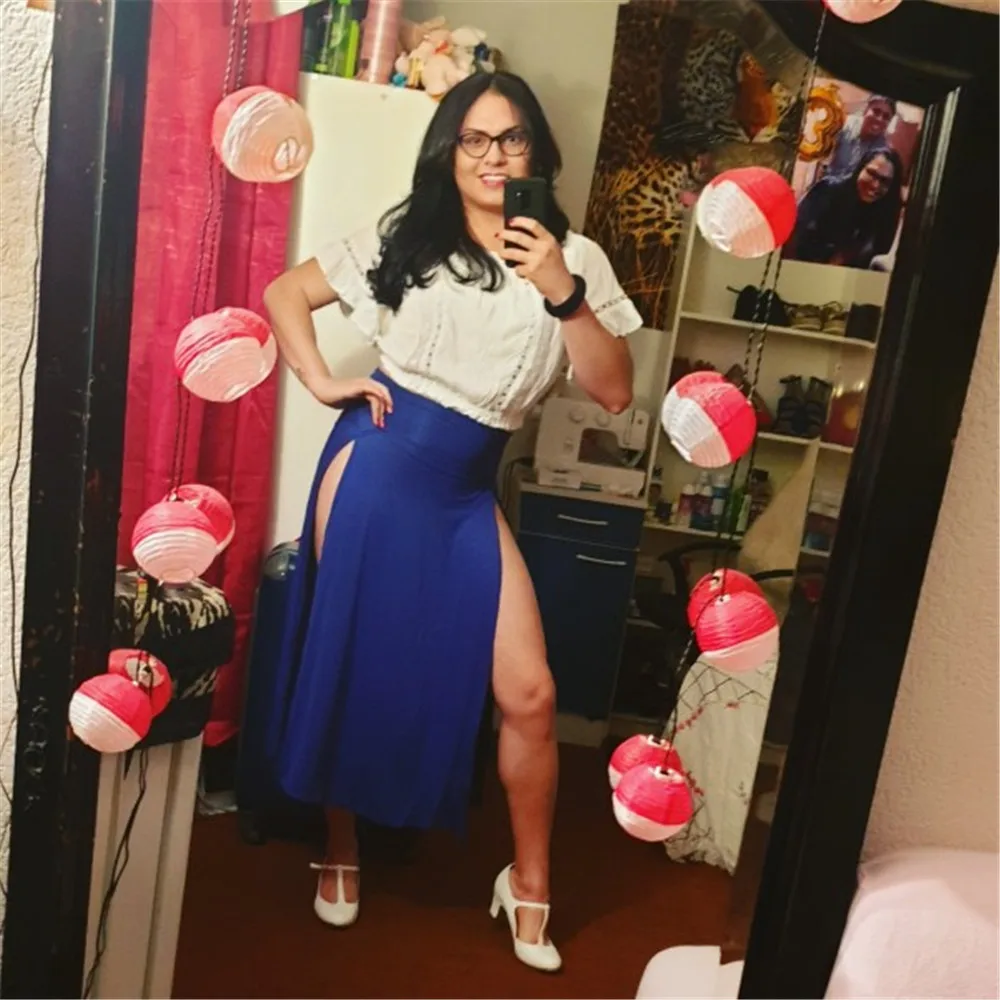 Новое поступление, сексуальное с завышенной талией, женская летняя однотонная длинная юбка макси с двойными разрезами, 51
