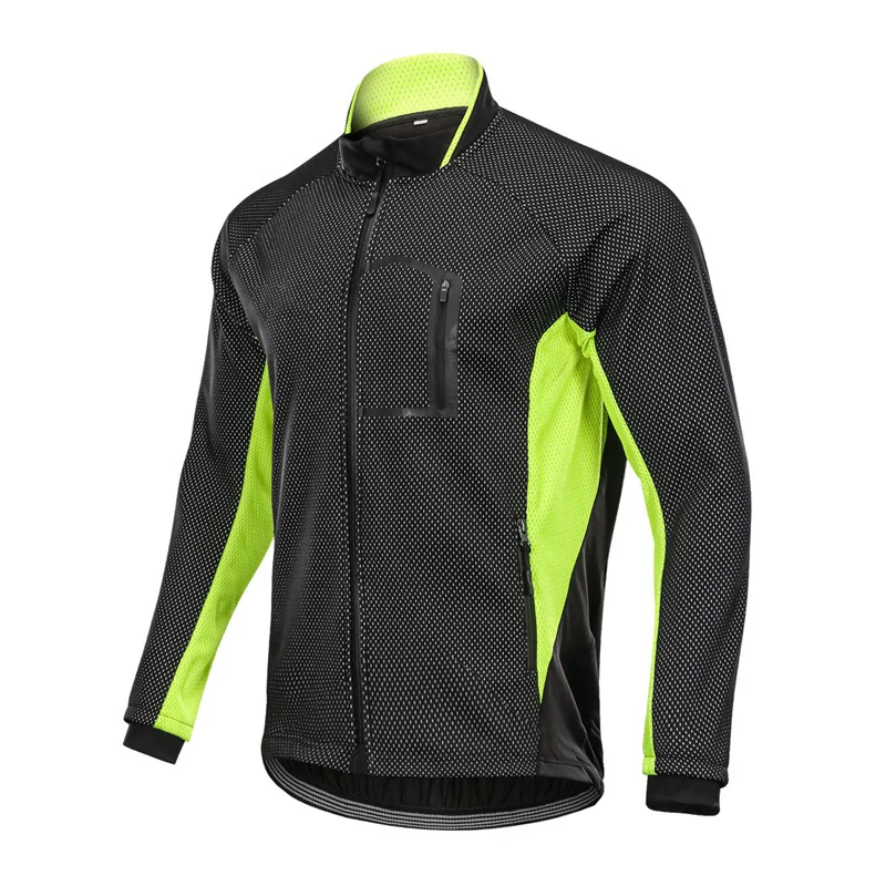 Black green Мужская зимняя куртка для велоспорта MTB велосипедная ветровка Светоотражающая куртка для велоспорта с длинным рукавом ветрозащитная мягкая куртка Джерси - Цвет: Black green