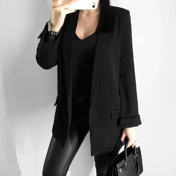 

Spring Autumn Women's Blazer Suit Outerwear Coat Casual Solid Color Single Button Coat OL Blazer Suit Black Red