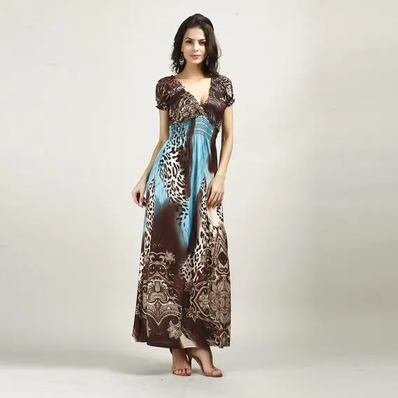 plus size Maxi Dresses Women's Large Size Summer Beach tunic V Neck Milk Silk Casual Long Slim Elastic vestidos WF901 | Женская