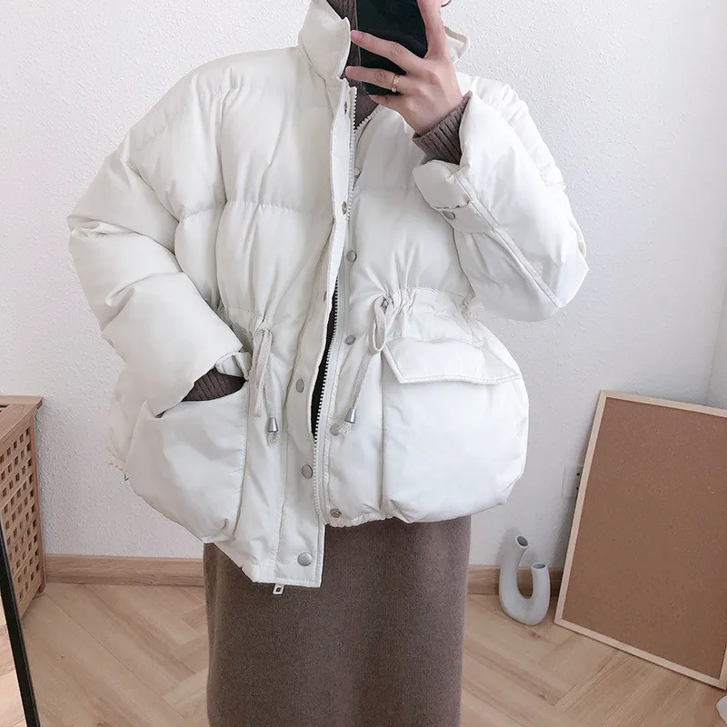 Fashion Winter Stand Collar Women Parka Coat Casual Loose Thick Warm Drawstring Jacket Women Parka Mujer Down Jacket Outerwear