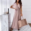 2022 Women's Dress V-neck Summer Wrap Dresses Women Fashion V Neck Short Sleeve Belt Dots Print Front Slitting Hem Long Dress ► Photo 2/6