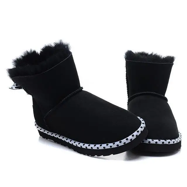 Женские зимние ботинки из натуральной овечьей кожи; натуральный мех; Модные ботильоны; женская теплая шерстяная обувь; зимние ботинки; обувь на резиновой подошве - Цвет: Black as pic