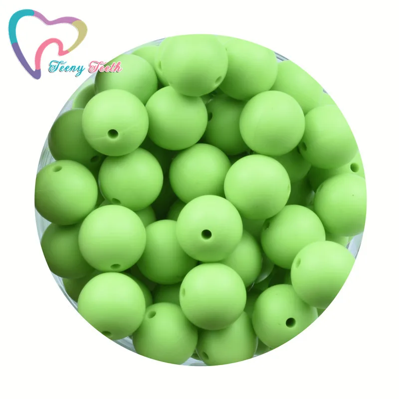 

100 PCS Light Green 9-15 MM Silicone Beads BPA Free Round Beads Baby Chewable Teether Pacifier Clips Toy Food Grade Baby Teether