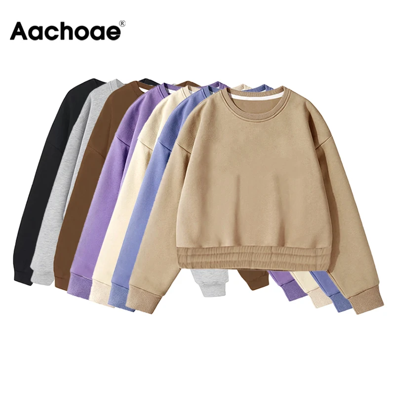Aachoae Women Couple Hoodies Sweatshirt Fleece 100% Cotton Tracksuit Sports Sweatshirt 2020 Winter Japanese Casual Loose Jumper