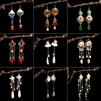 

Retro Ancient Style Earrings Female Temperament Long Tassel Versatile Fairy Ear Pendant National Hanfu Ear Hook Jewelry Ornament