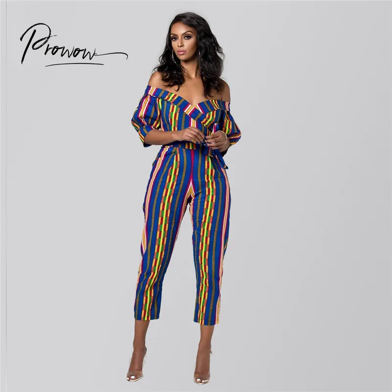 

Prowow New Fashion Style Women Summer Jumpsuits Off Shoulder Jumpsuit Trousers Clubwear Striped Rompers Womens Elegant Playsuit