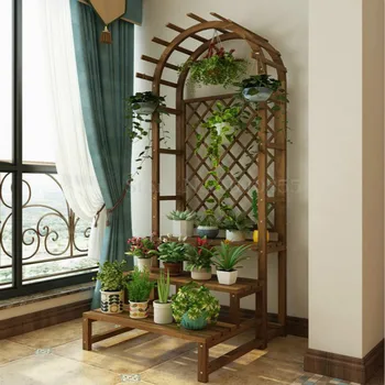 

Anti-corrosion wooden balcony flower stand solid wood flower shelf indoor living room rack plant shelf floor-standing