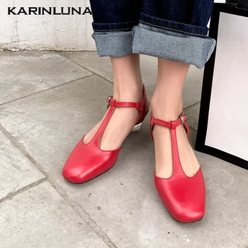 

KarinLuna 2020 New Arrivals Concise Genuine Leather Women Sandals Strange Style Heels Metal Decoration Pumps Summer Woman Shoes