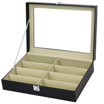 

PU Leather Transparent Storage Display Eyeglasses Case Organizer Compartment Wear Resistant