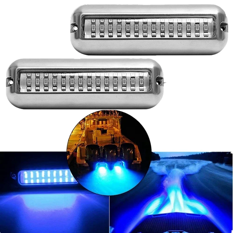 2Pcs 42LED Boat Drain Light Boat Transom Light Blue Underwater Pontoon Marine Light