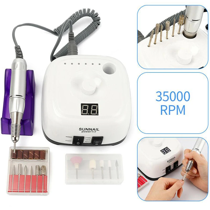 

35000RPM Electric Nail Drill Machine Manicure Pedicure with 6 Cutter Nail Drill bits Kit Manicure Drills & Accessories led