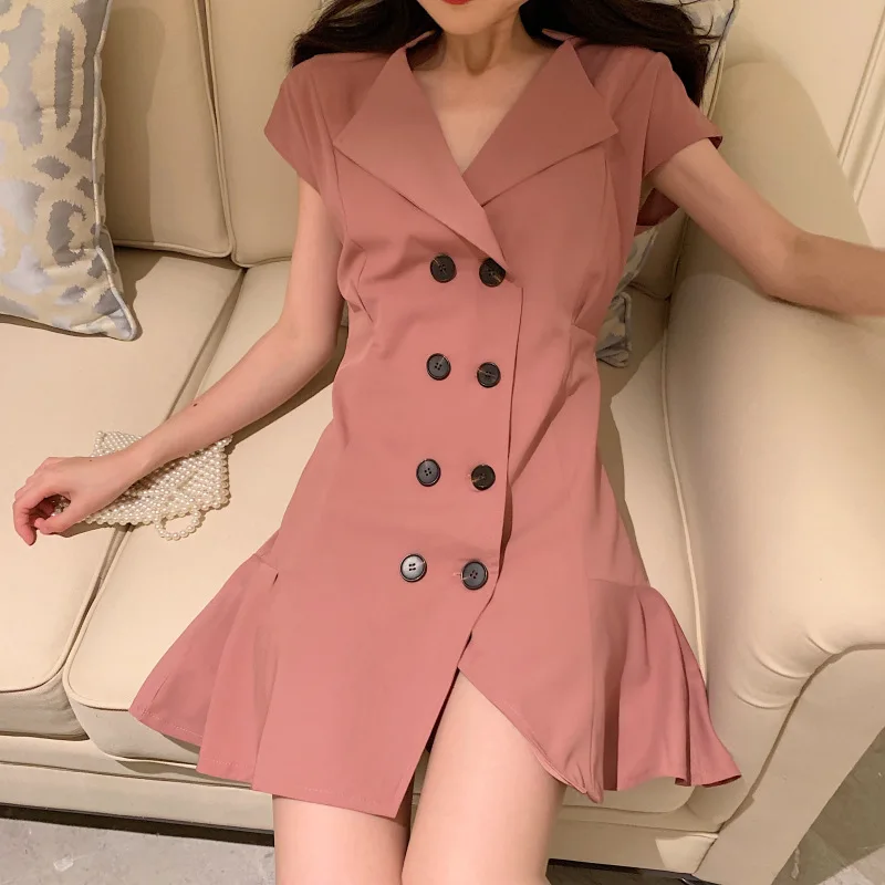 

Photo Shoot 2019 New Style CHIC Fashion Slim Fit Double Breasted Mid-length Dress Women's Fashion