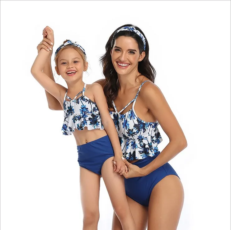 LOOZYKIT купальник «Мама и я» с принтом листьев, гофрированный купальник для мамы и дочки, летняя пляжная одежда, бикини E Filha, семейный купальник