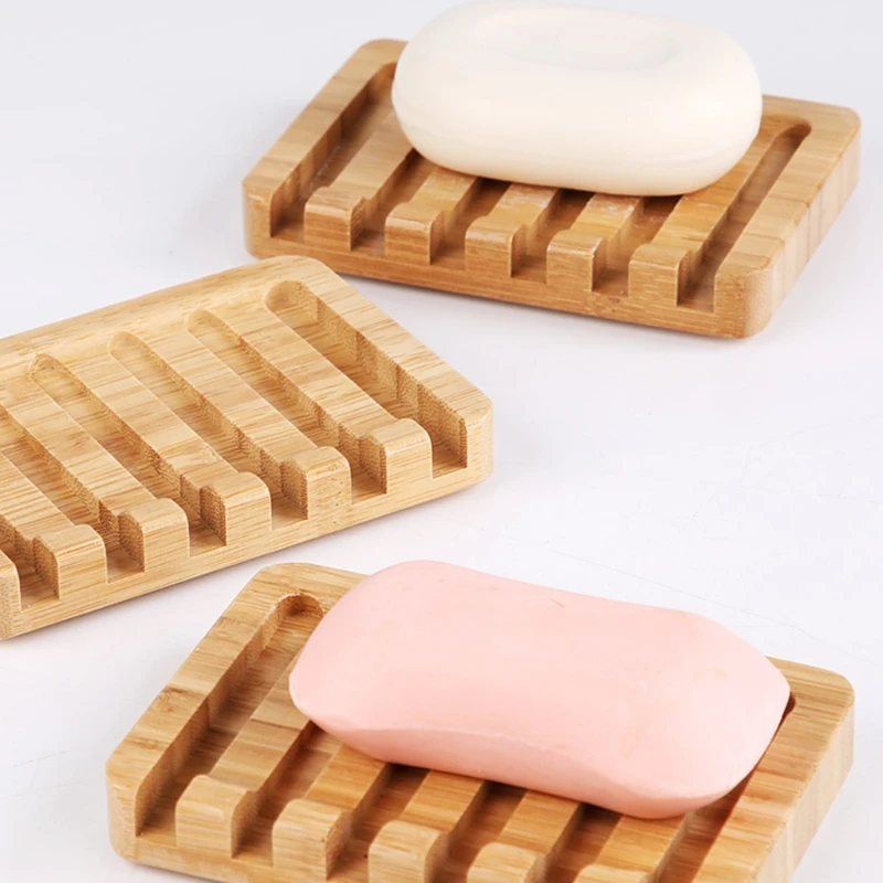 2Pcs/Set Natural Wooden Bamboo Soap Dishes Portable Shower Bar Soap Holder Box Rack Case Waterfall Self Draining Tray