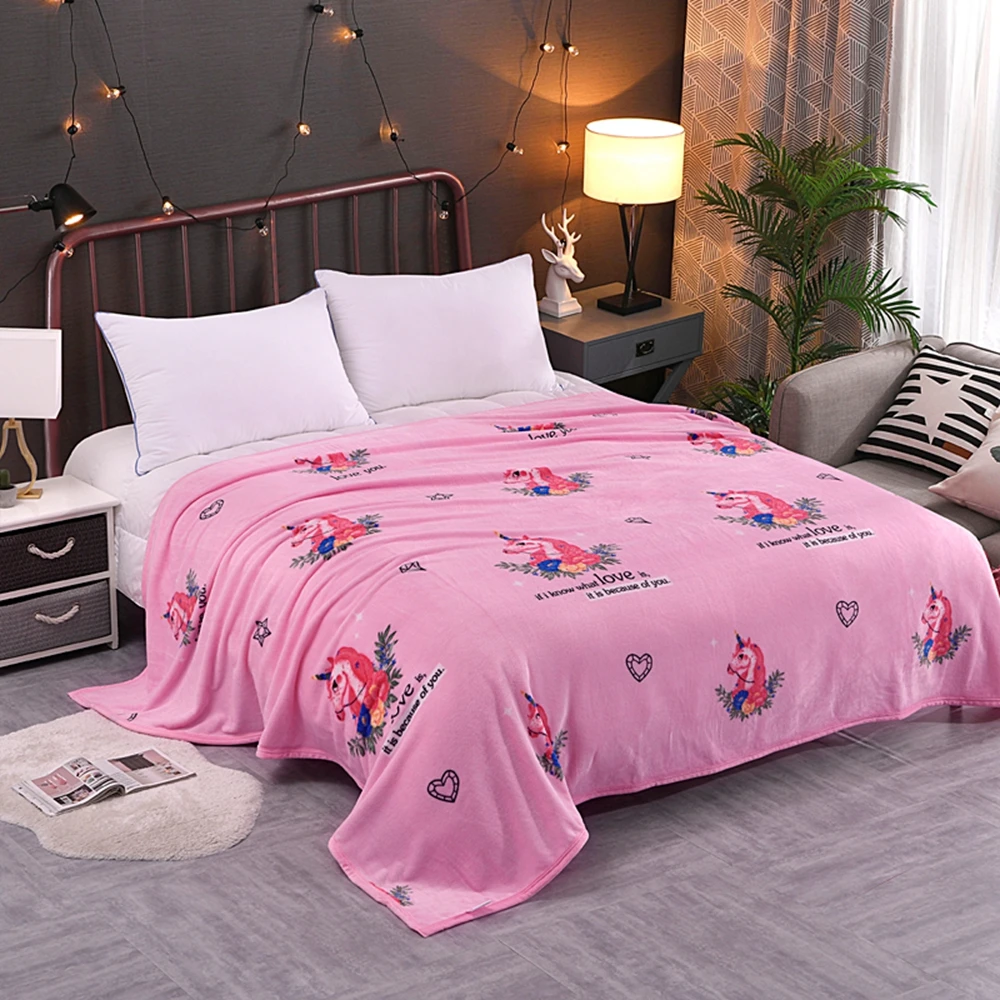 

Pink unicorn rose pattern printed Flannel Bedspread Christmas gift Fleece Throw Blanket comfortable Autumn and winter warm