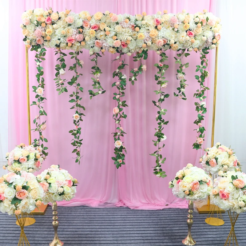 JAROWN Artificial Rose Flower Row Flower Ball Wedding Centerpieces Candle Stick Flower Stand Hydrangea Silk Fake Flowers Home Decor (2)