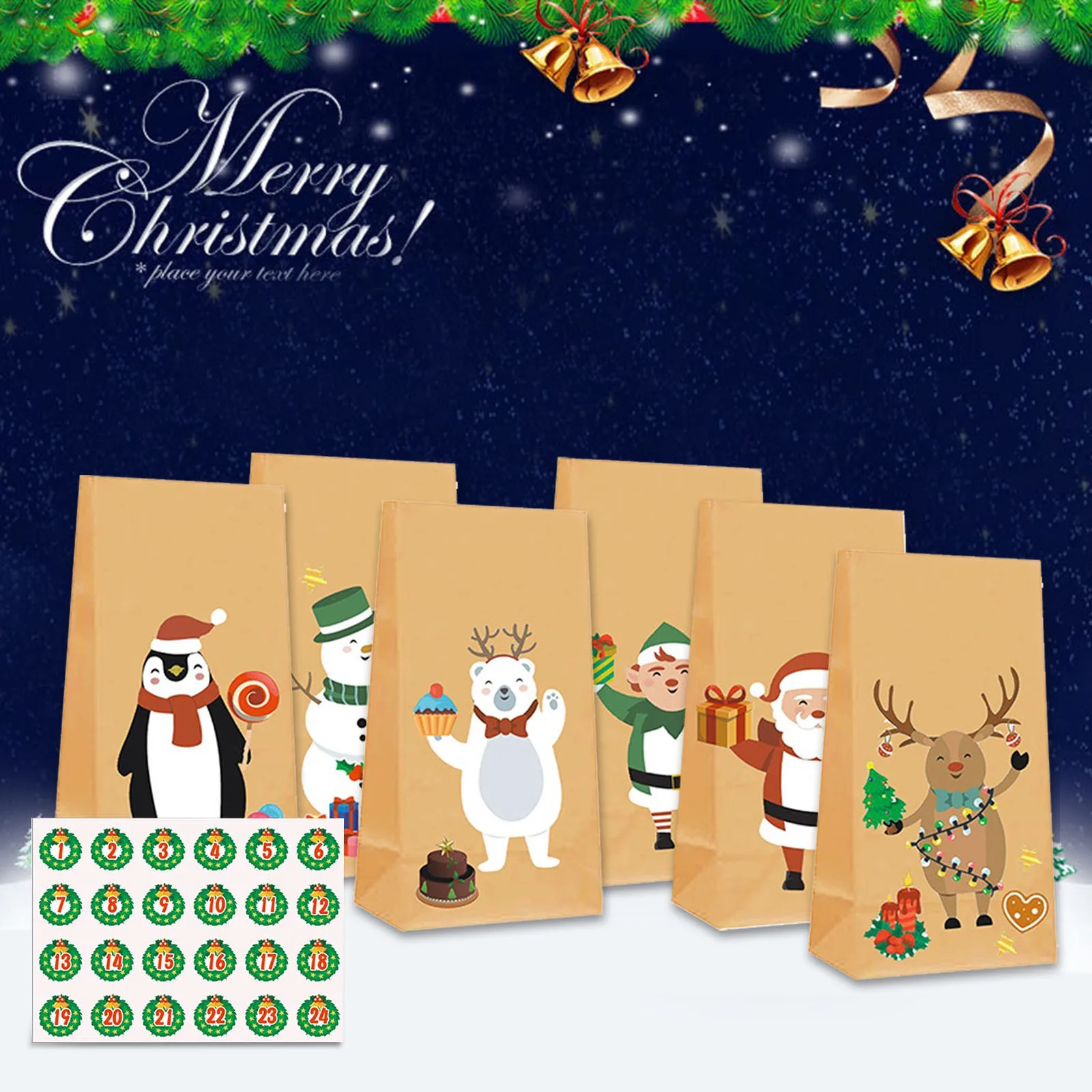 1# 2020 Fashion DIY Christmas Sticker Bag Children Gift Handmade Crafts Creative Santa Elderly Print Holders | Дом и сад
