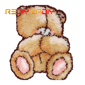 

Latch Hook Rug Kits Crocheting Carpet Rug Shy Teddy Girl Acrylic Yarn Pre-Printed Canvas Cushion Mat Crochet Tapestry Sofa Decor