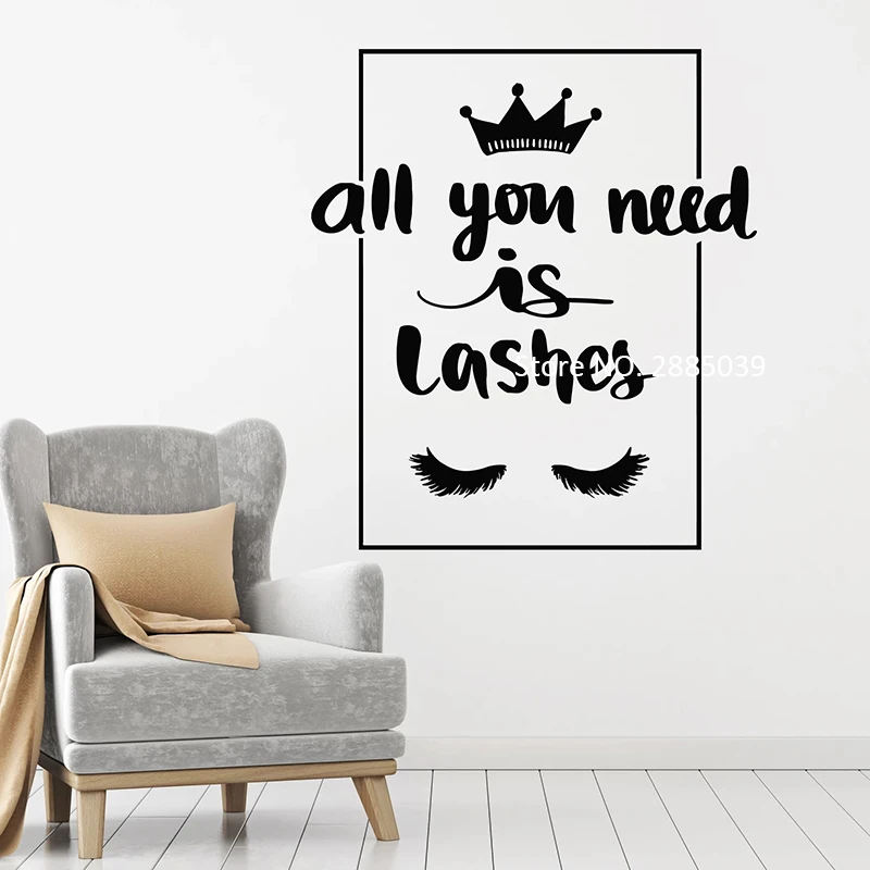 

Phrase Eyelashes Vinyl Wall Decal Beauty Salon Crown Makeup Wall Decor Stickers Eyebrow Salon Mural Creative Decoration LC1522