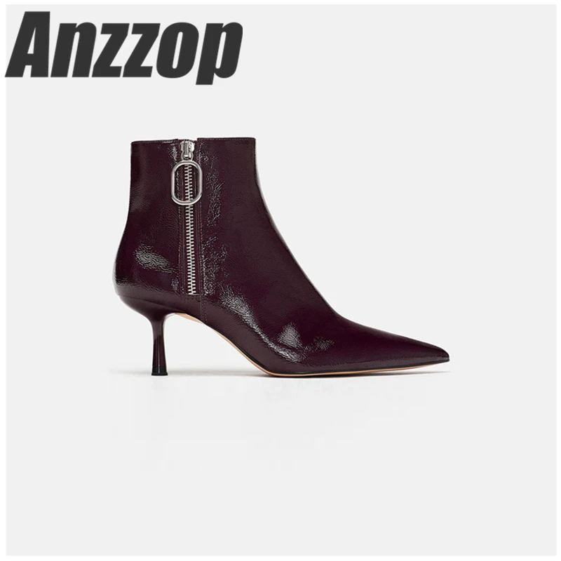 

2019 star with the same paragraph Martin boots autumn lacquer leather bright face wild luxury wine red stiletto boots children