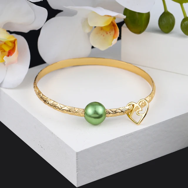 Hawaiian Women's Hand Bangle Bracelets Love Heart Purple Pink Pearl Gold Wedding Charm Bracelet Bangles Jewelry for Women 2021 SL2172GOGN