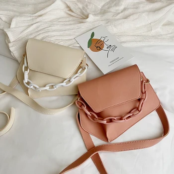 

2020 Women Solid Color PU Lether Crossbody Bag Ladies Fashion Shoulder Bag Chains Handbags For Stree Party