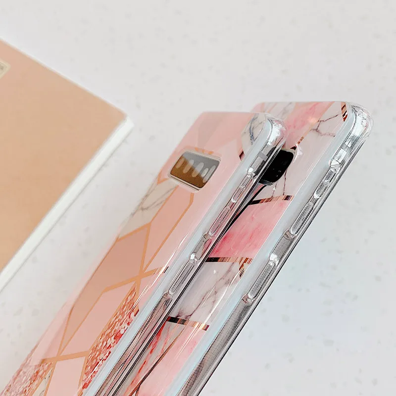 Geometric Marble Phone Cases For Samsung Galaxy Note 10 Pro Note 8 9 S10 S9 S8 Plus S10e Electroplated Soft IMD Back Cover Case