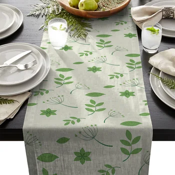 

Linen Cotton Table Runners For Wedding Party Home Decoration A Green Dandelion Plant Modern Table Runner New Year Decor