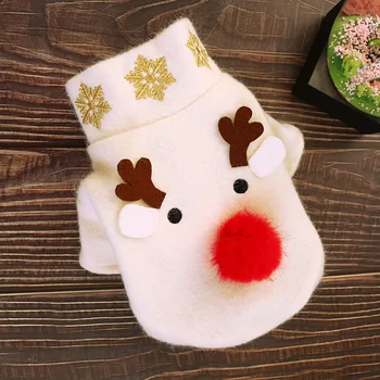 

Christmas Dog Clothes Pet Cat Costumes Bomei Teddy White Woolen Autumn and Winter Coat Big Nose Elk Dog Coat