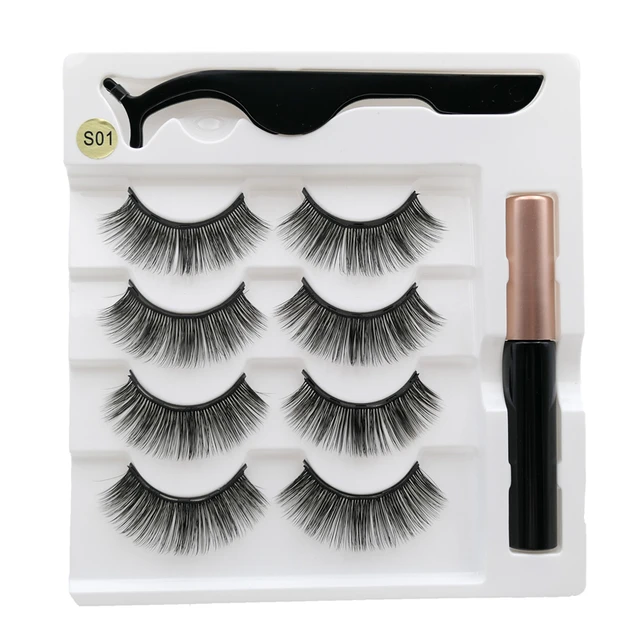 4 pairs of magnetic eyelashes natural soft magnet eyelashes natural magnetic eyeliner makeup mink eyelashes set tool S01