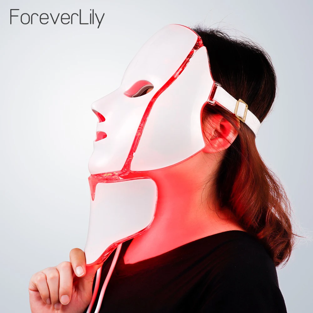  foreverlily 7 Colors Light LED Facial Mask With Neck Skin Rejuvenation Face Care Beauty Anti Acne T - 33022944986