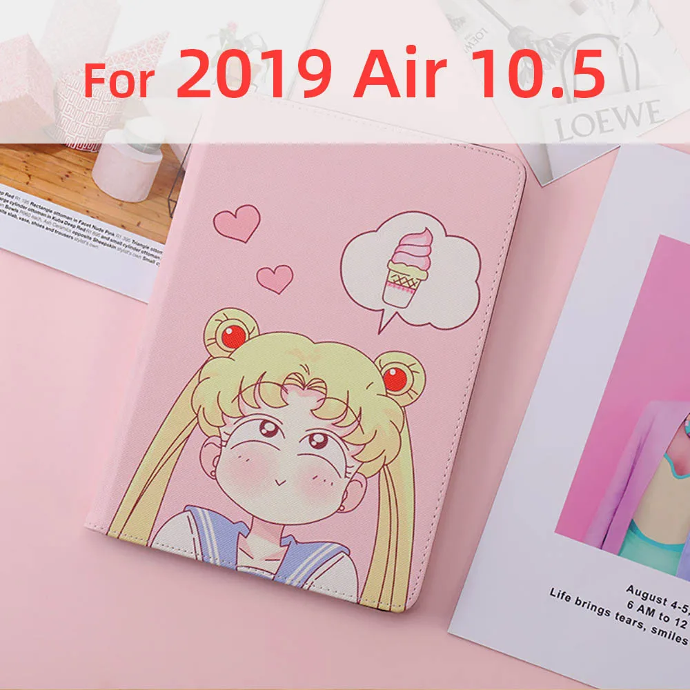 Ice Cream Air 10.5 Сейлор Мун Чехлы для iPad Pro 10,5 11 IPad Air 1 2 IPad Mini 3 4 5 A1823 A1475 A2125 прекрасные кожаные обложки автоматическое выключение - Цвет: Ice Cream Air 10.5
