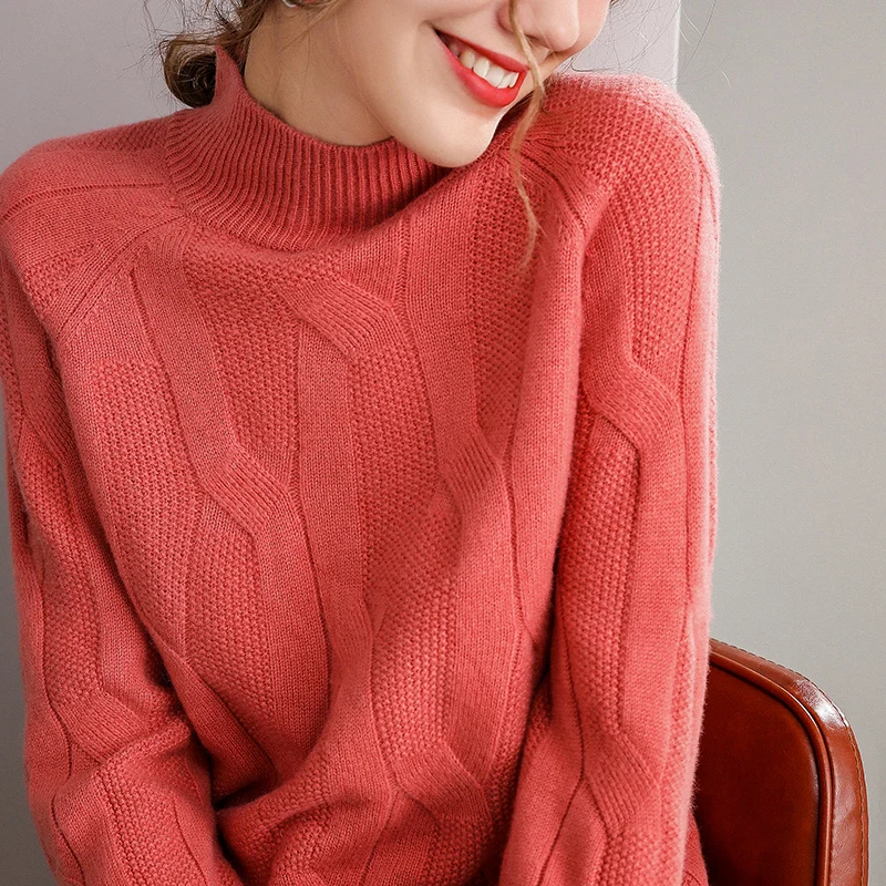 Smpevrg pure wool women sweater female pullover long sleeve turtleneck pullover women sweater pull femme jumper knitted top