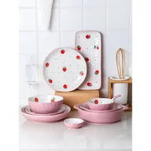 Керамические обеденные тарелки милая девушка с принтом клубники столовая посуда набор для завтрака посуда и тарелки наборы ins столовые приборы посуда