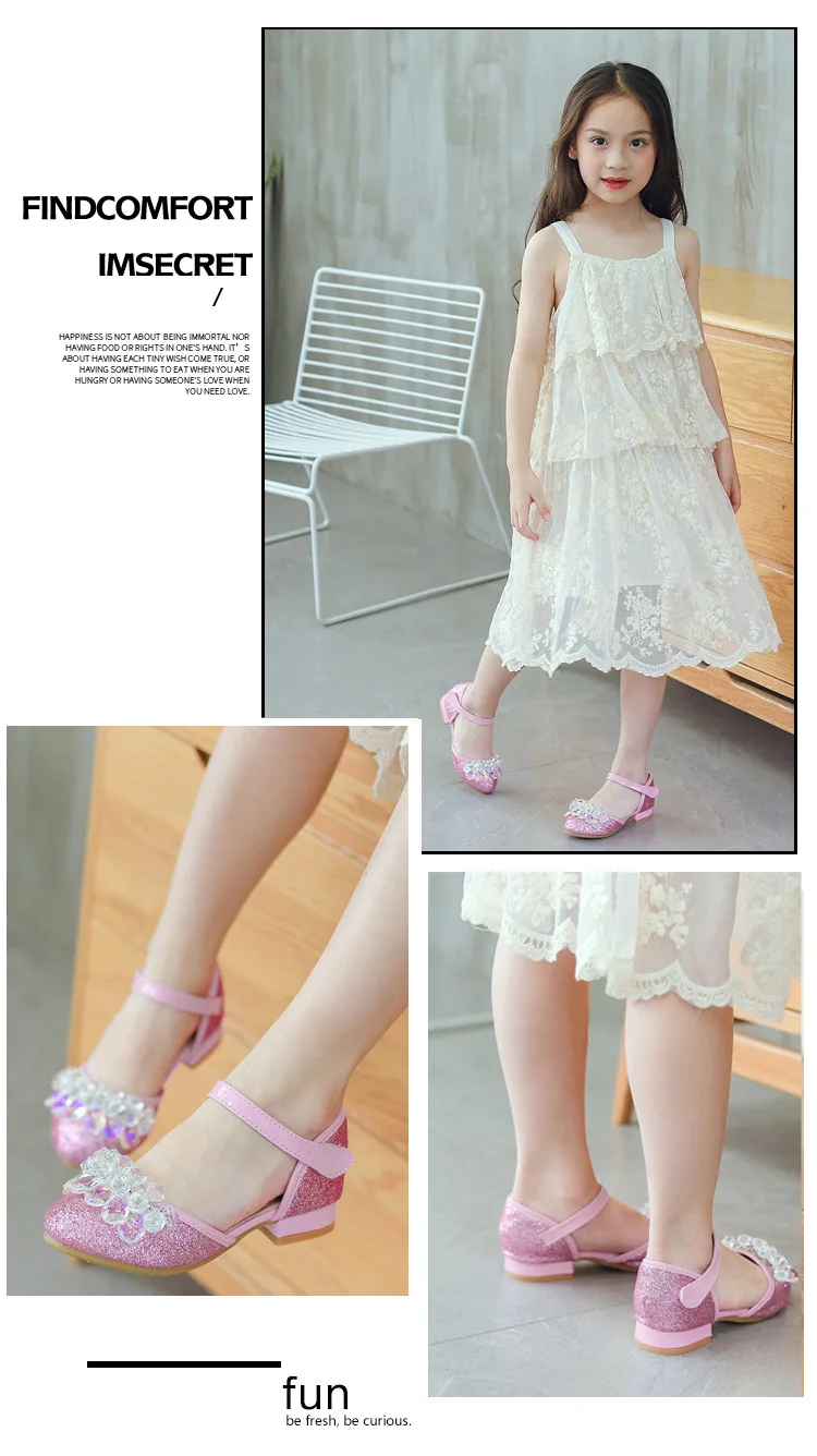 Girl Cinderella Crystal Shoes Spring and Autumn New Korean Version of Girl High Heels Single-shoe Bag Top Kid Shoes