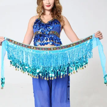 

2019 New Style Belly Dance Belt Multi-color Glass Silk Belly Dancing Belt Scarf Crystal Bellydance Sequins Fringed Hip Scarf