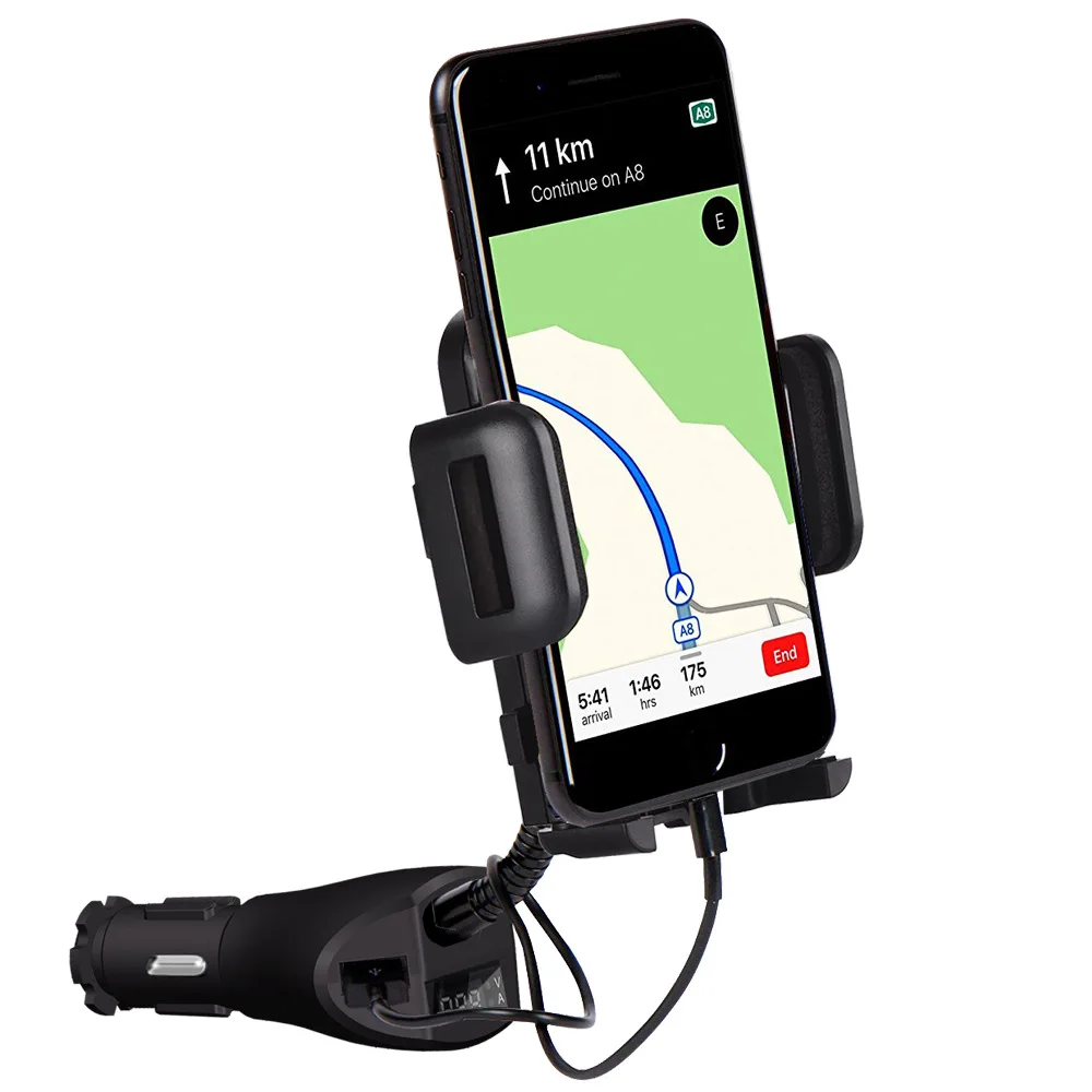 

Business Hot Selling Car Charger Double USB Cigarette Mouth Digital Car Mounted Navigation Mobile Phone Bracket Curved Folding P
