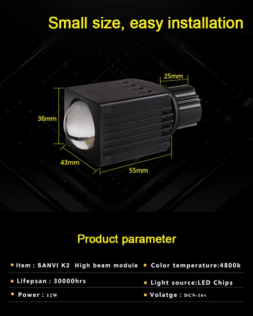 Sanvi feux moto 12V 36W 5500K Hot Sale H7 H11 Voyant auto des feux de route  des phares de lentille de projecteur ajustement universel feux auto  Projecteur à LED - Chine Voiture