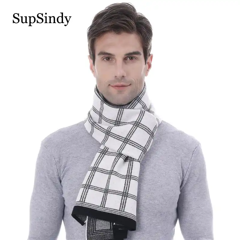 Supsindy 冬男性スカーフファッションウールジャカードニットヴィンテージタータンチェックロングスカーフ男性用 高級ショールソフト暖かいカシミヤラップ メンズ スカーフ Aliexpress