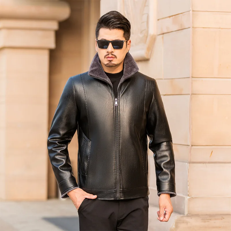 Мужские кожаные куртки зимние теплые флисовые пальто утепленная теплая верхняя одежда на молнии мотоциклетная мужская куртка мужская брендовая одежда 50-62