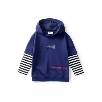 

Kids clothes new stitching children's clothing spring autumn hedging long-sleeved sweater striped hooded boy baby girl clothes