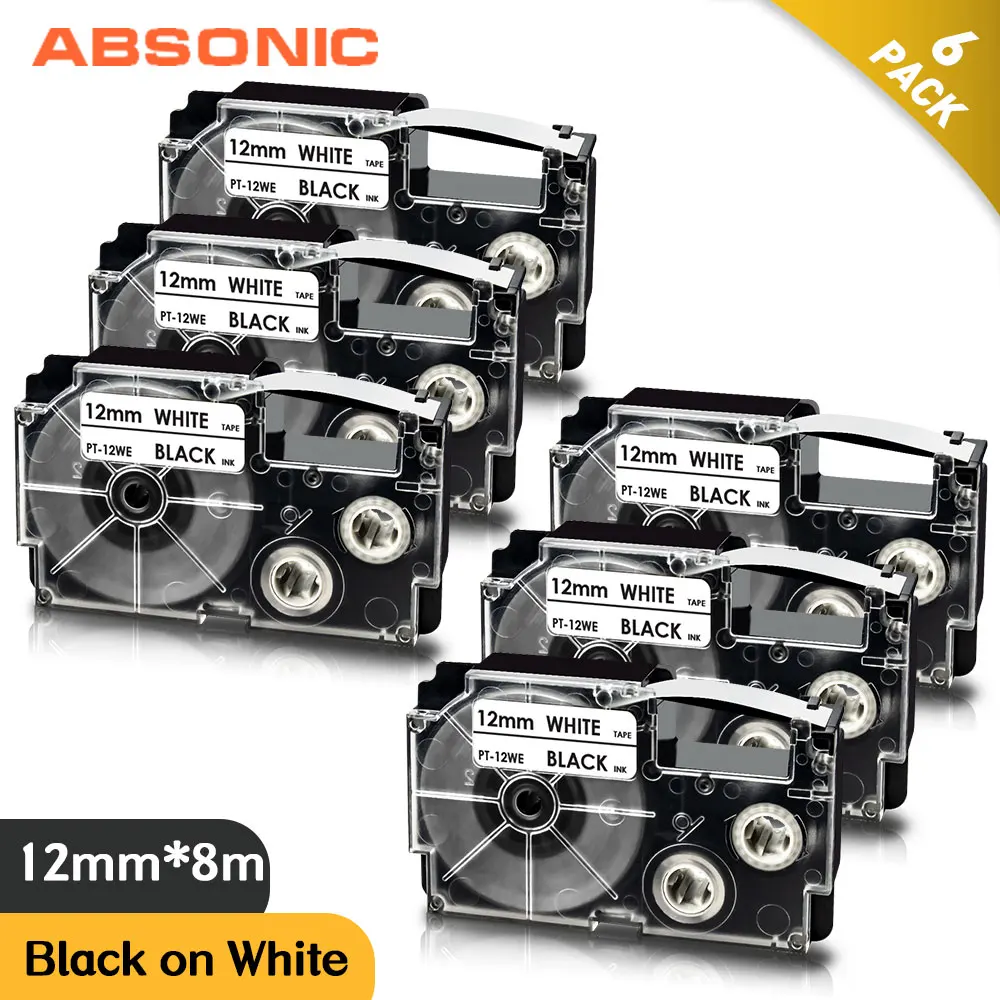 Absonic 6 шт. 12 мм этикетки для объектива с оптическими зумом Casio лента XR 12WE черный на