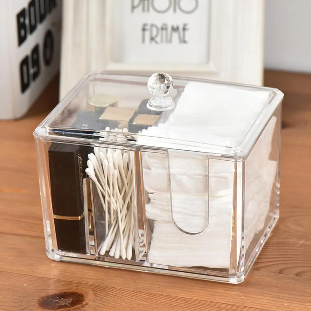 

Transparent Acrylic Organizer Holder Cotton Swab Makeup Pads Box Desktop Case