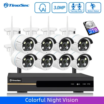 

TinoSec AI Security Camera System 8CH NVR 3MP Wireless CCTV System Outdoor Wifi IP Camera Two Way Audio Video Surveillance Kit