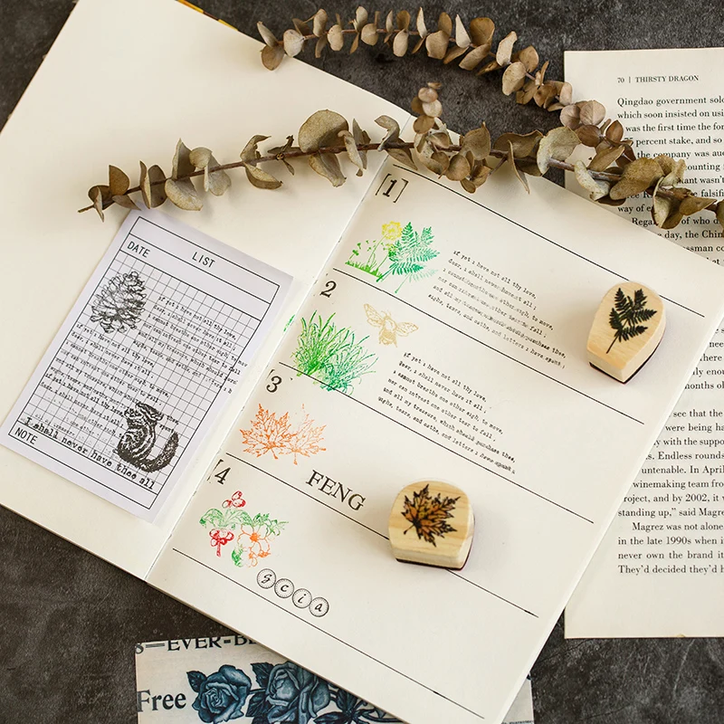 Винтажные растения животных гриб деревянный штамп ручная наклейка штампы для Scrapbooking карточка самодельная печать фотоальбом ремесло