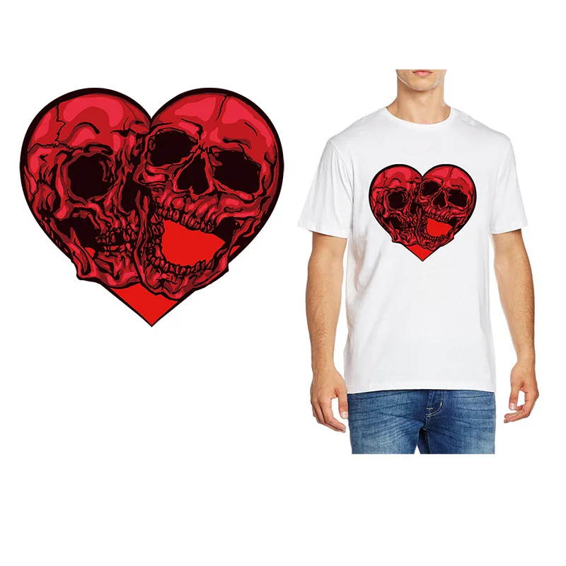 

Red Heart Punk Iron-On Transfers For Clothing Stickers Skulls Heart Heat Transfer Vinyl Patch Patches on Clothes Applique Stripe
