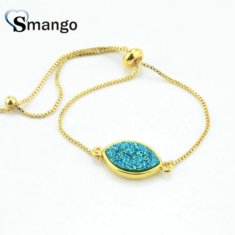 Медь 7 цветов натуральный овальный камень браслет с шармом в золотых цветах высокое качество покрытие 5 шт, B0052 - Окраска металла: Light Blue